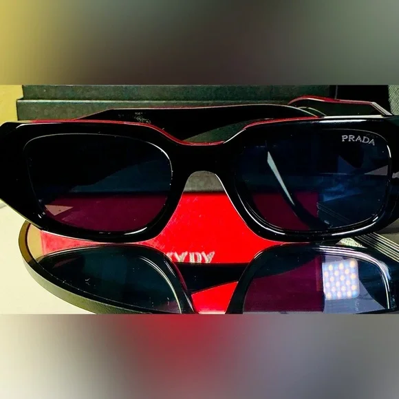 PRADA BLACK GEOMETRIC SUNGLASSES-Authentic LIKE NEW - Picture 5 of 15